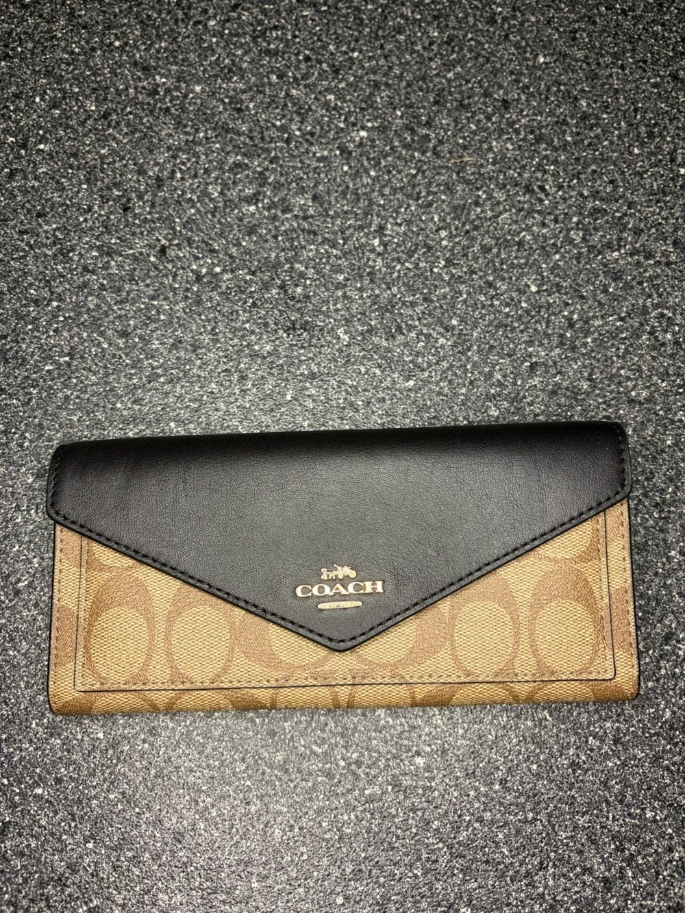 Coach Two-Tone Signature Canvas & Black Leather Wallet - Picture 1 of 8